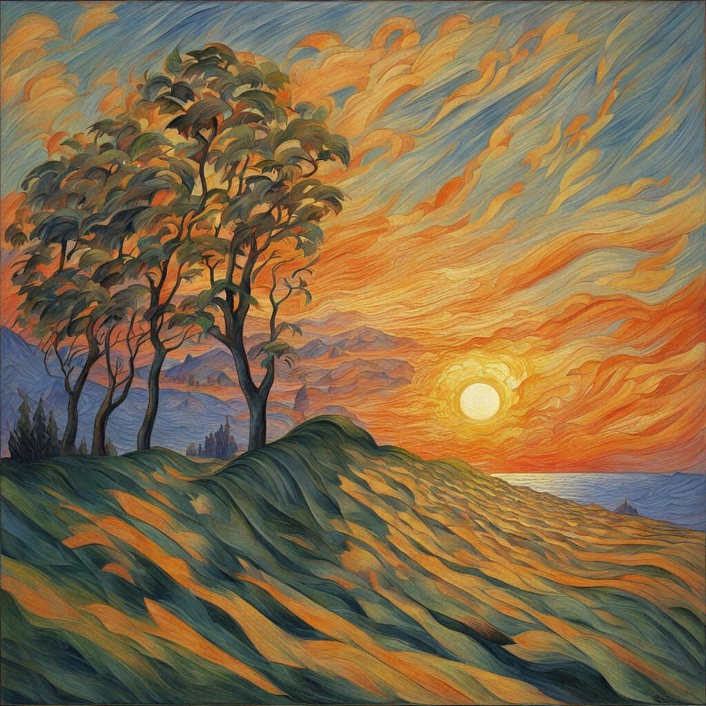 Futurist Sunset Sky Over Cityscape