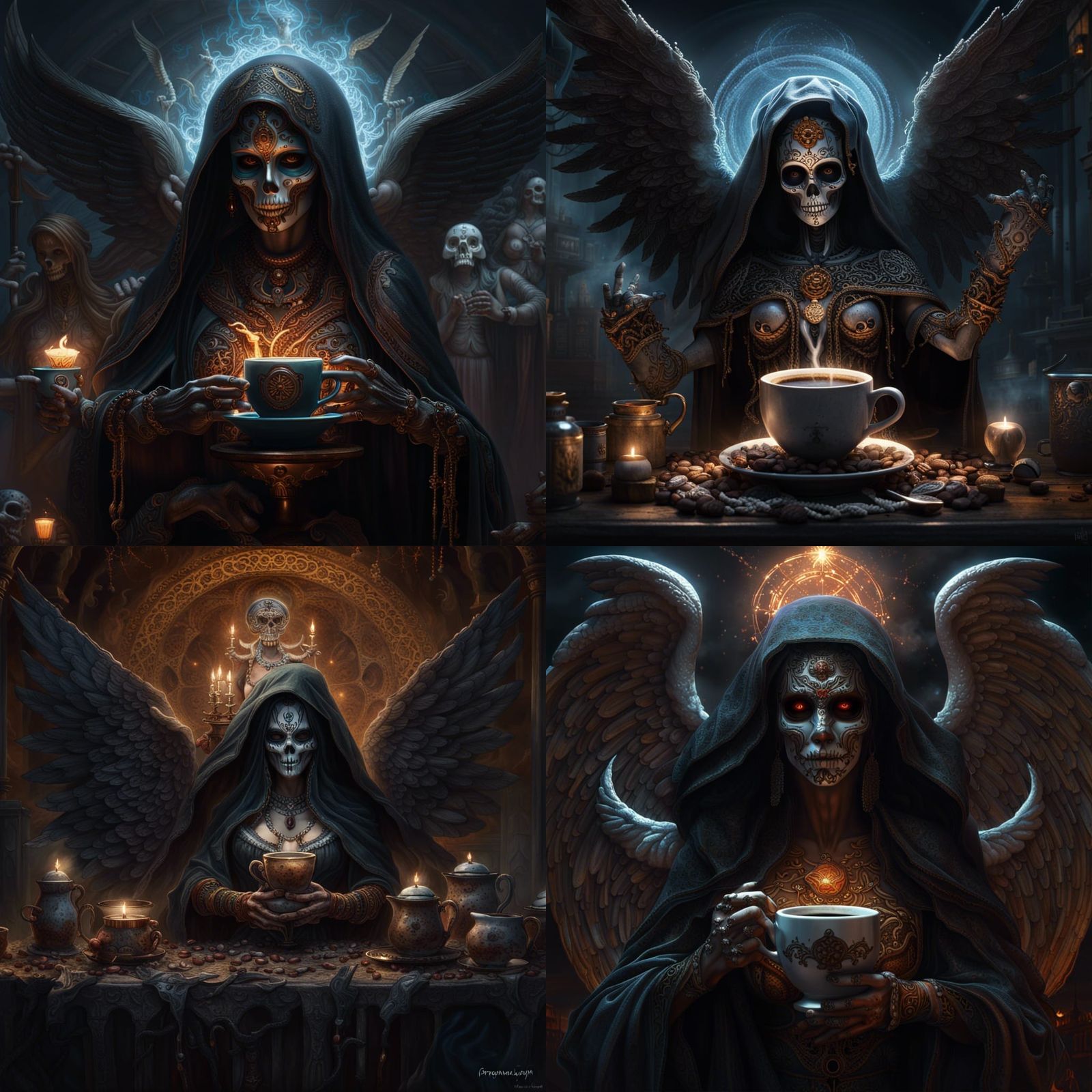 Angels Drinking Coffee: Dark Fantasy Concept Art