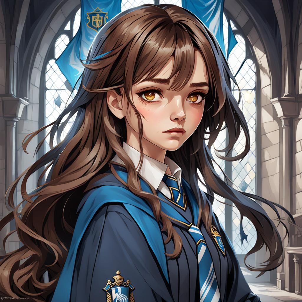 Girl in Ravenclaw Uniform, Hyperdetailed Portrait