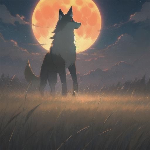 Red-Eyed Wolf in Japanese Anime Landscape