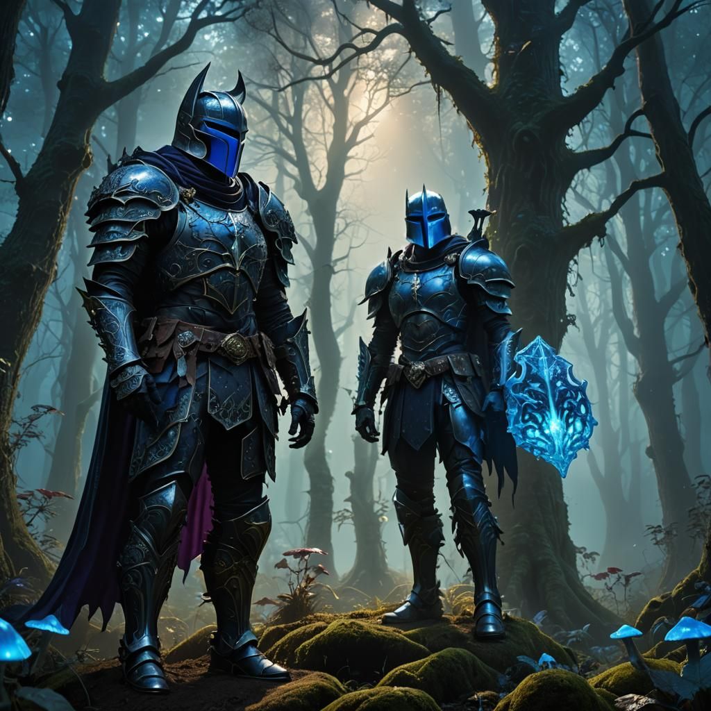 Dark Knight and Glowing Slime Companion in Forest