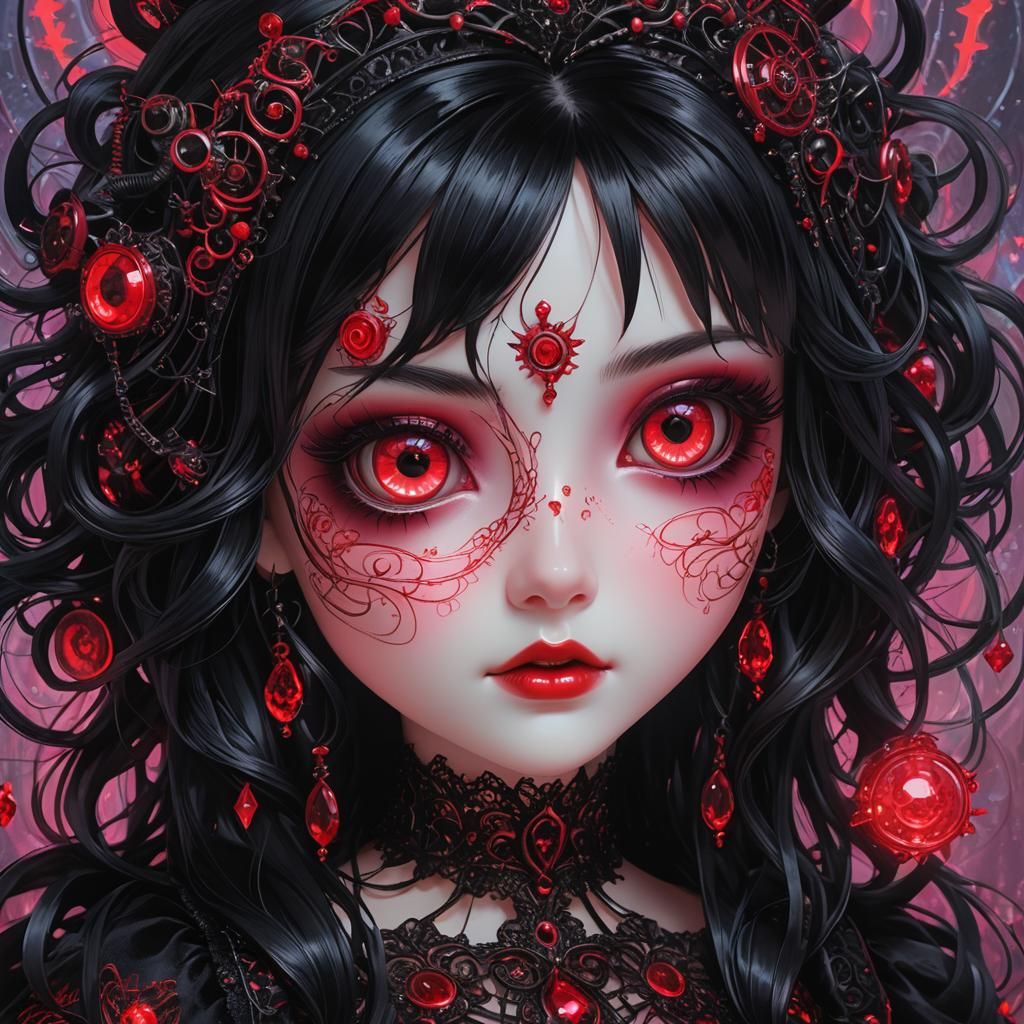 Glass Goth Neon Doll with Red Eyes