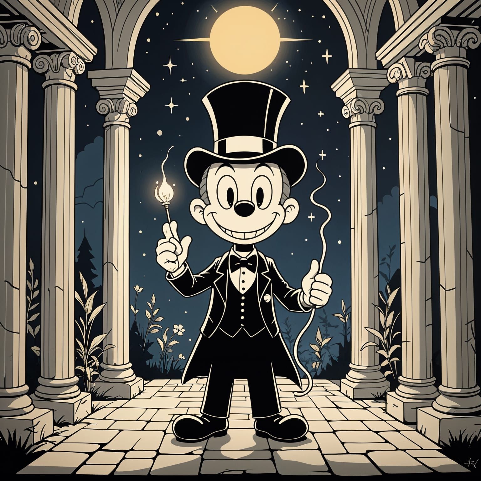 Vintage Cartoon Preacher in Whimsical Chapel Scene