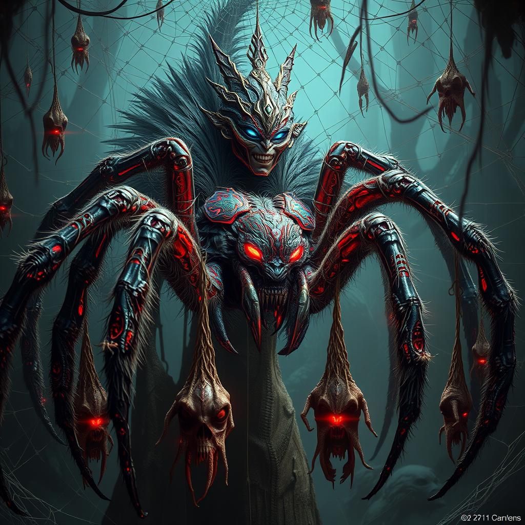 Venomous Spider Queen in Biomechanical Surrealism