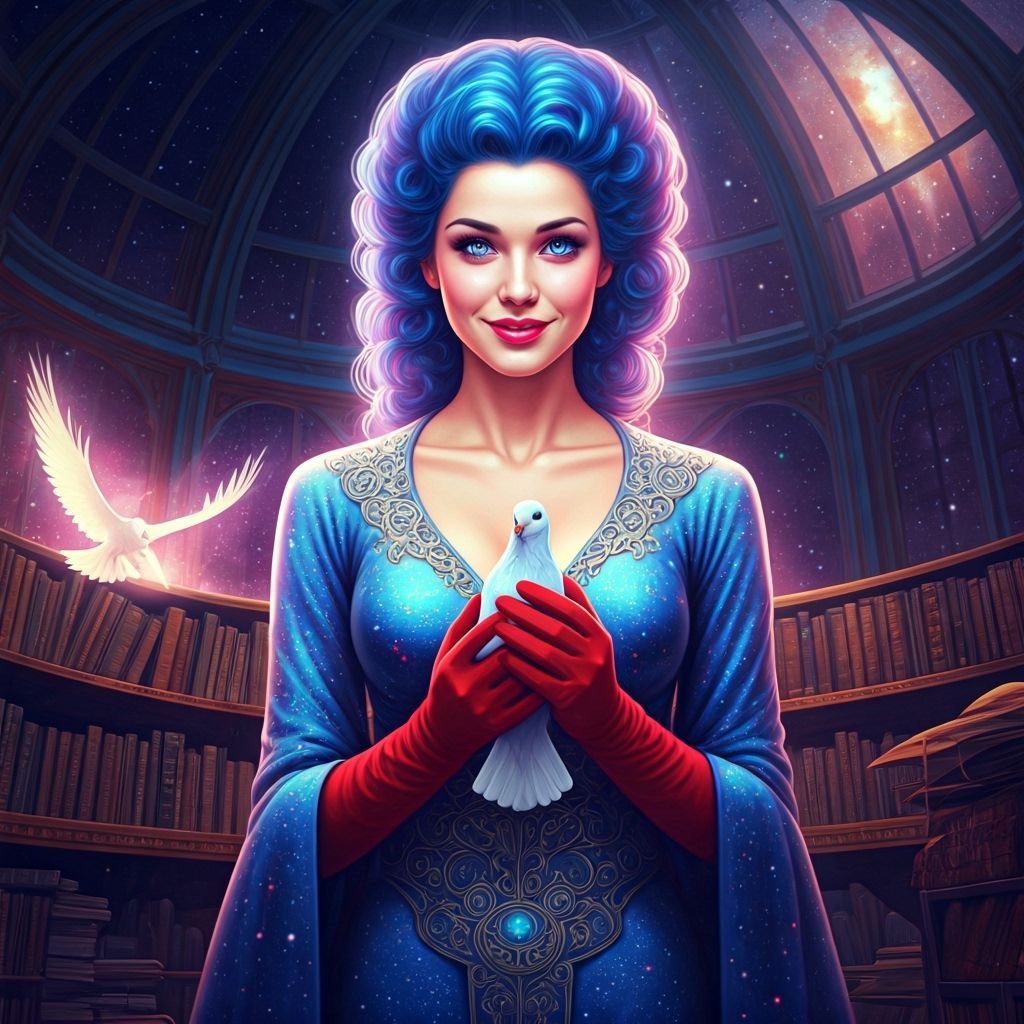 Celestial Librarian Overlooks Nebula with Dove