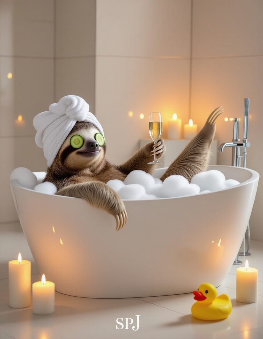 Relaxed Sloth Enjoys Spa Day in Luxurious Bathtub