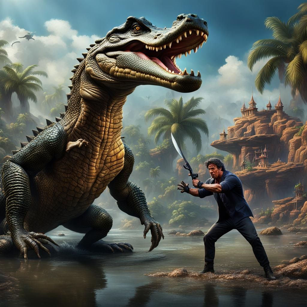 Sylvester Stallone Battles Alligator in Detailed Matte Paint...