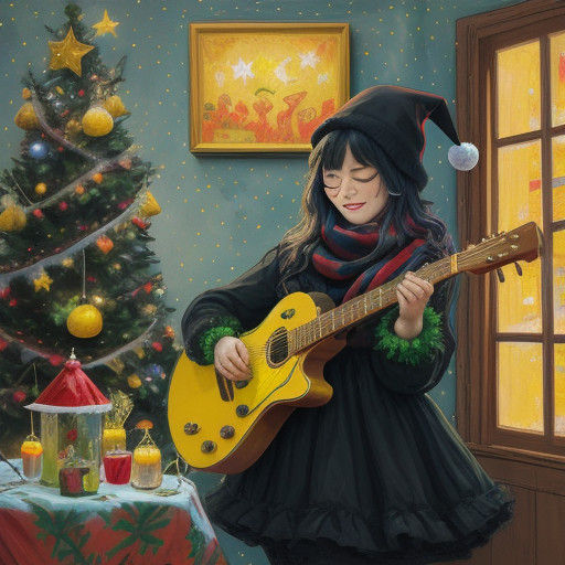Goth Dinosaur Girl Plays Guitar on Whimsical Holiday Night
