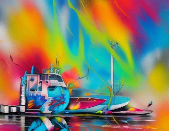 breeze harbor graffiti art, splash art, street art, spray paint, oil gouache melting, acrylic, high contrast, colorful p...