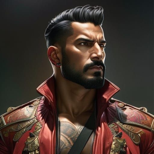 Fantasy Portrait of Muscular Man in Trench Coat