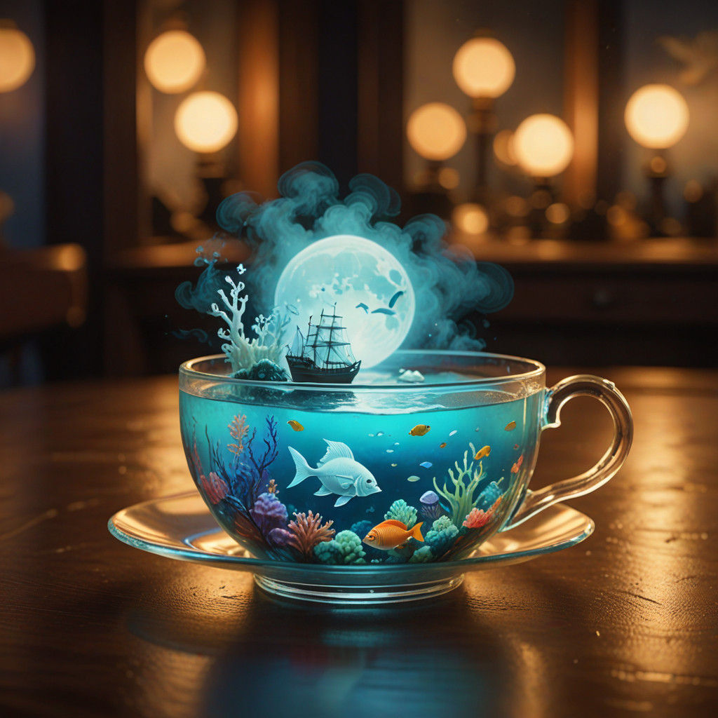 Ethereal Pirate Ship Sails in a Glass Teacup