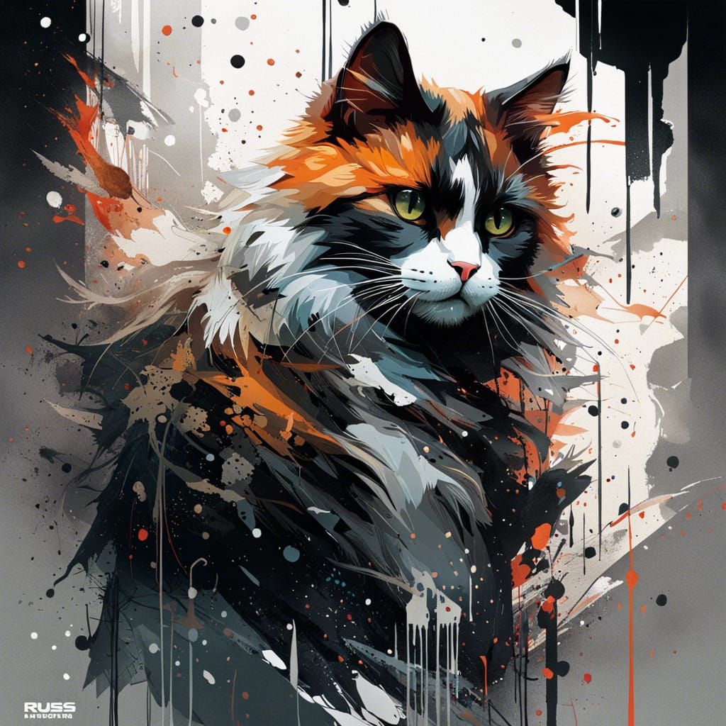 Intricate Digital Illustration of a Calico Cat