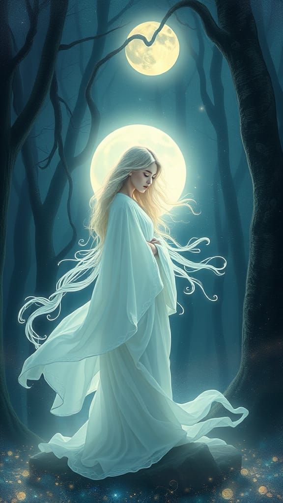 Ethereal Moonchild in Dreamy Lunar Forest