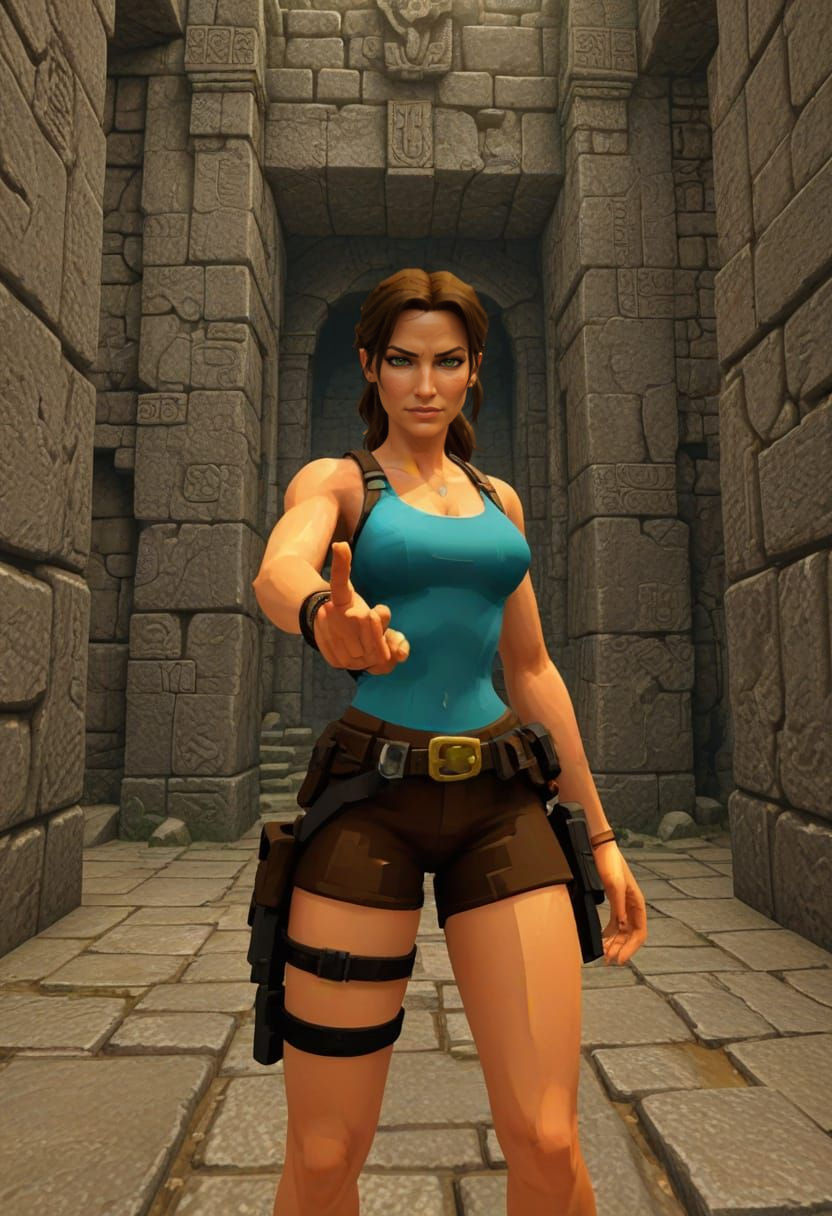Lara Croft in Low-Poly PS1 Temple