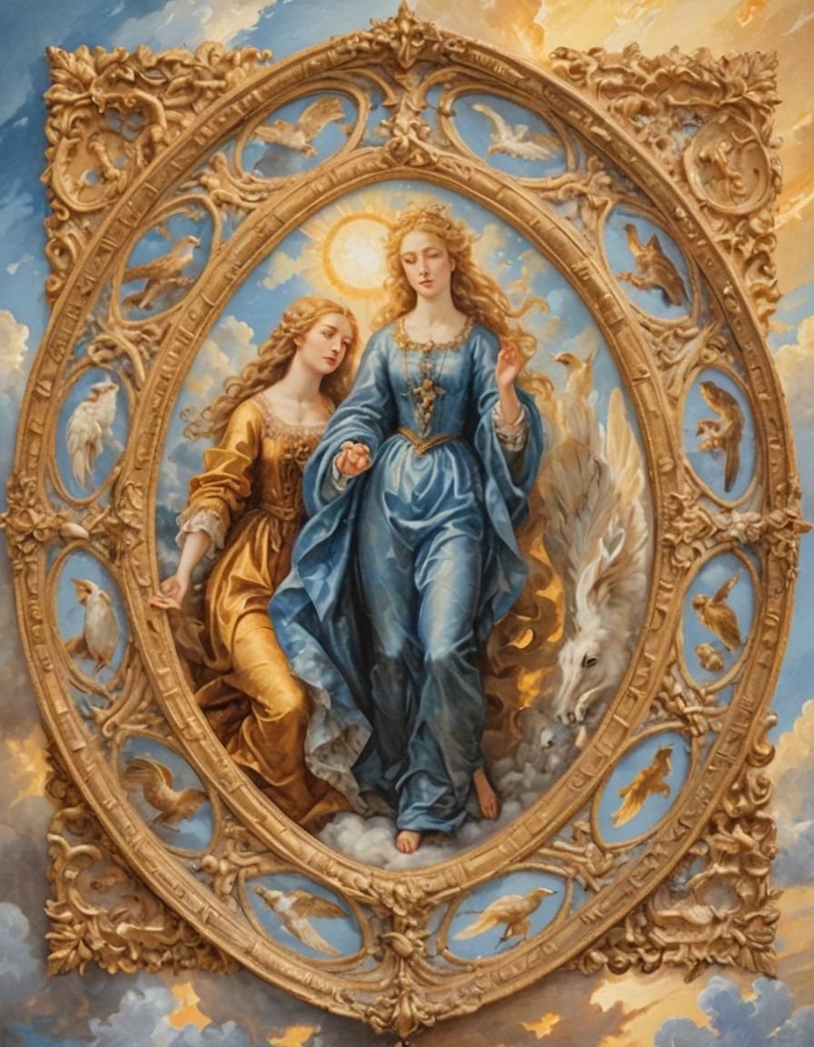 Baroque-Style Portrait of Two Women with Animals