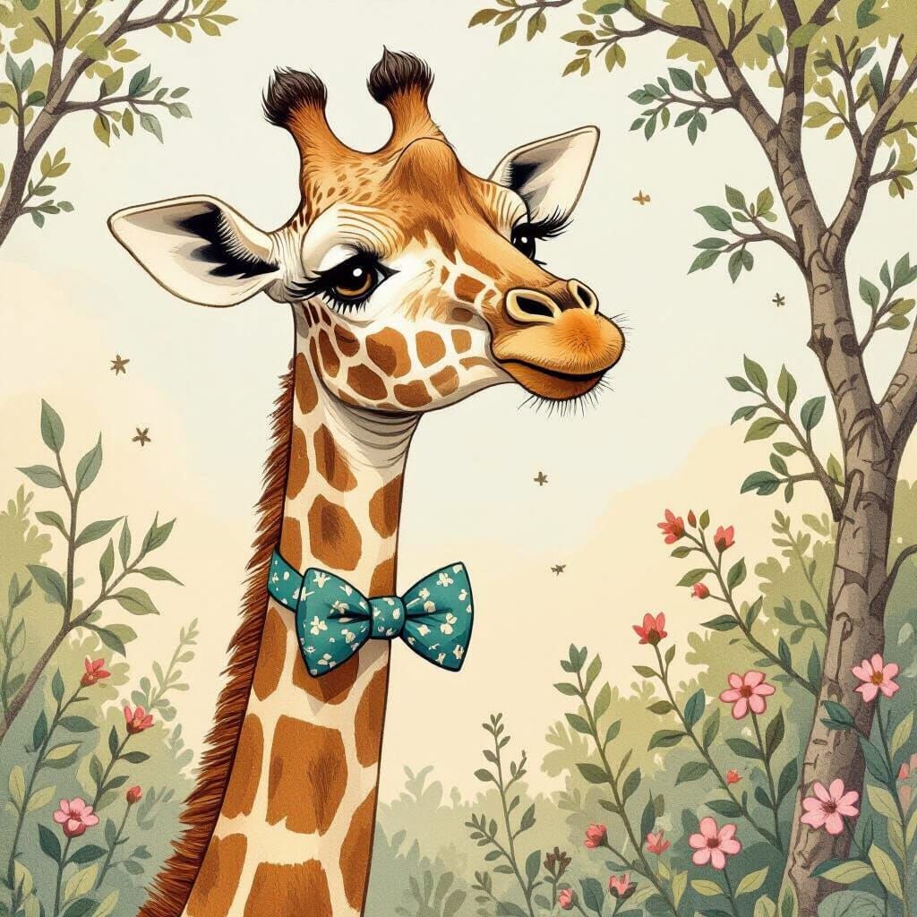 Giraffe with Bow Tie in Watercolor Style