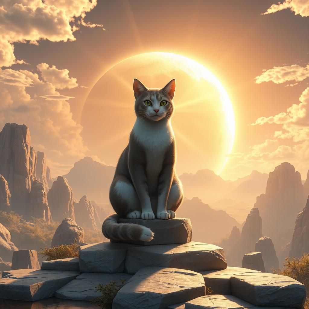 Cat Watches Solar Eclipse in Anime Art Style