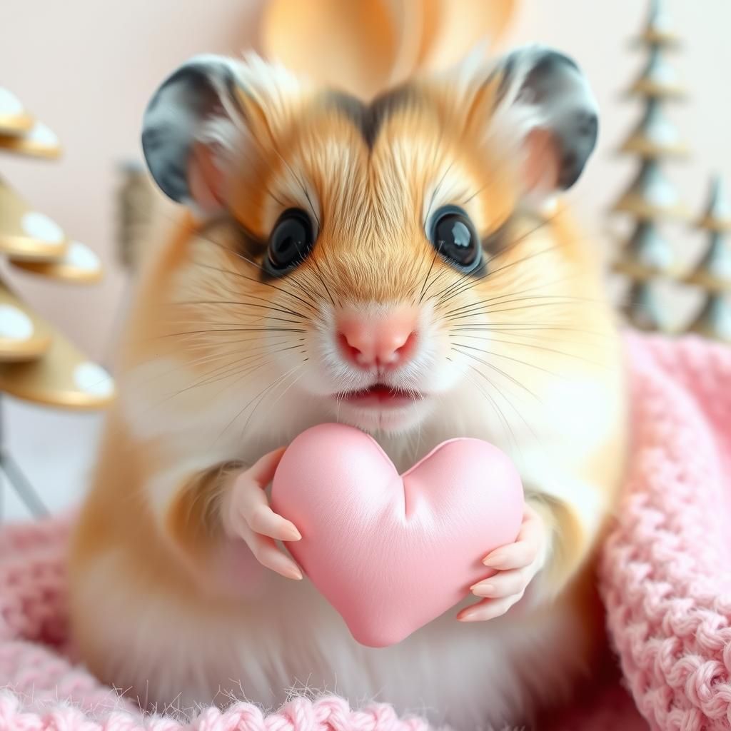 Cute Hamster Holding a Pink Heart