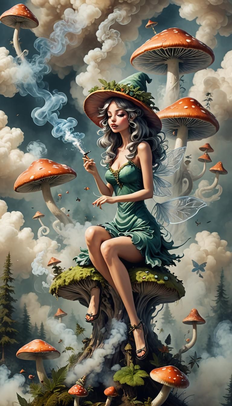 Smokey Fairy on Magic Mushroom with Spliff