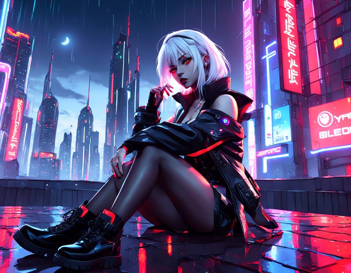 Cyberpunk Vampire Girl Captured in Neon City