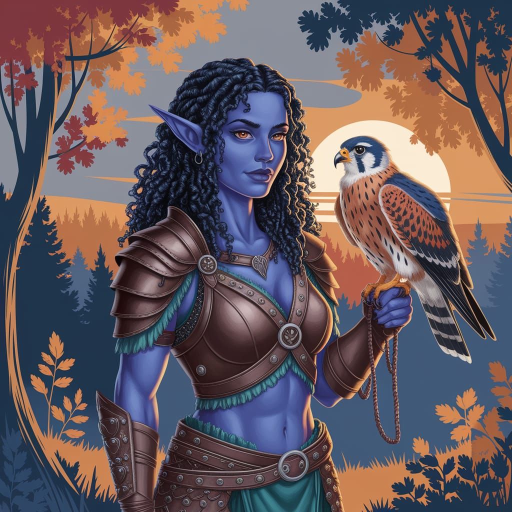 Enchanted Tiefling Druid Amidst Sunset Woodland