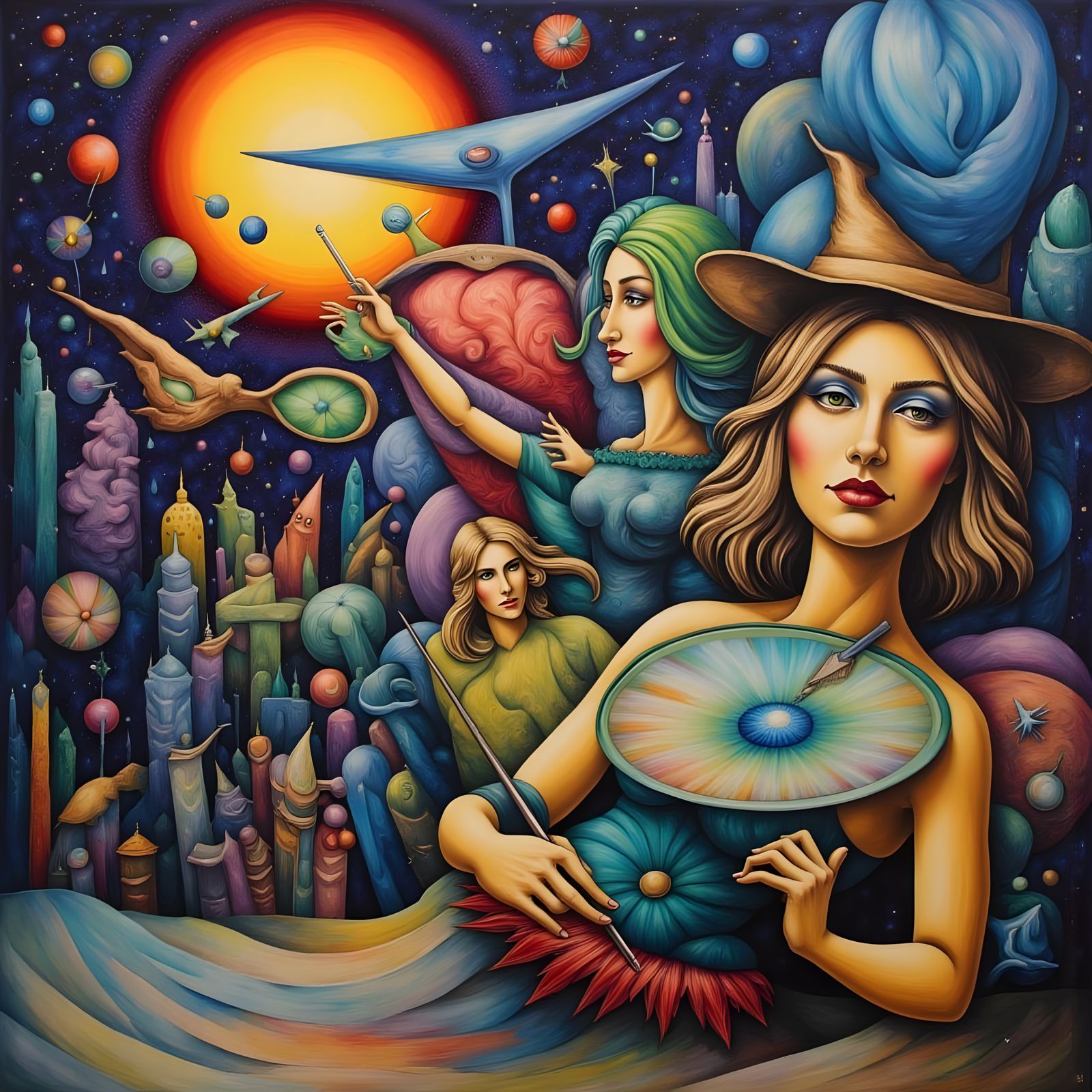 Vibrant Chicago-Style Painting of Twisted Strings in Flight