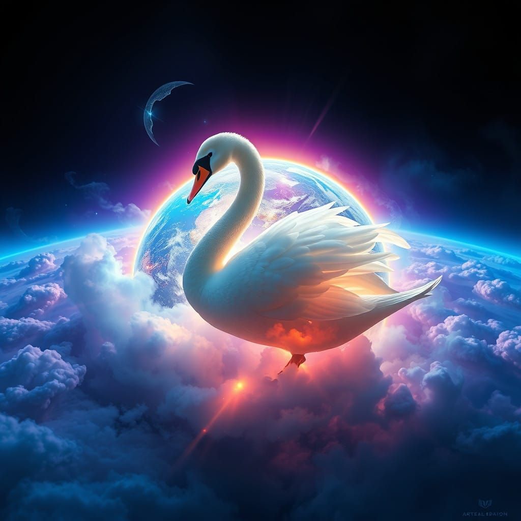 Surreal Swan in Vibrant, High-Contrast World