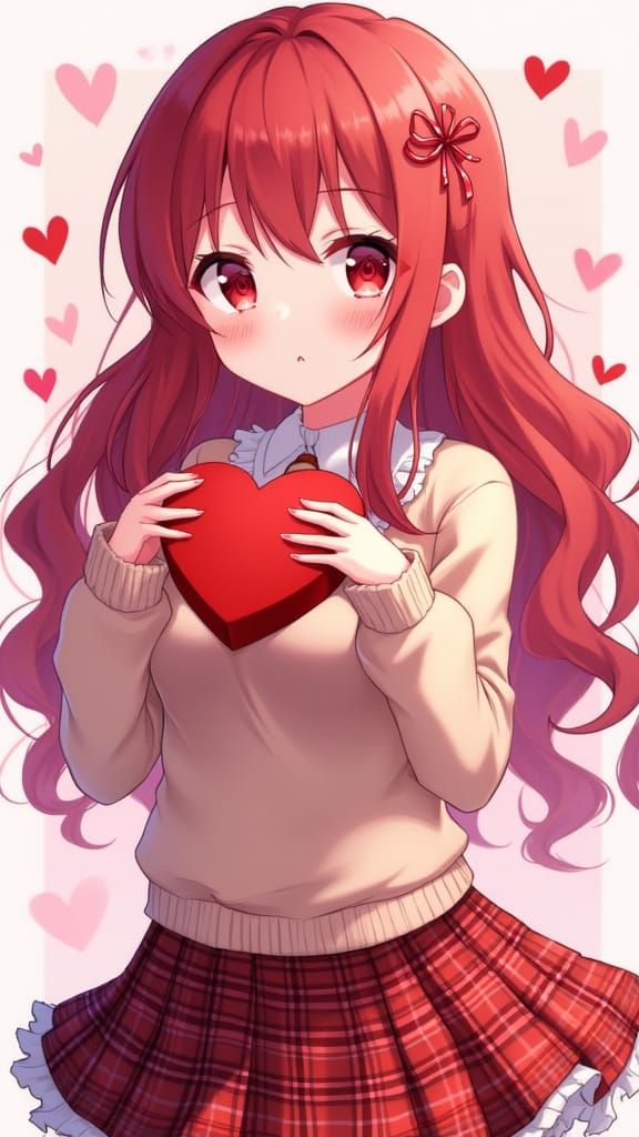 Anime Girl in Valentine's Day Outfit
