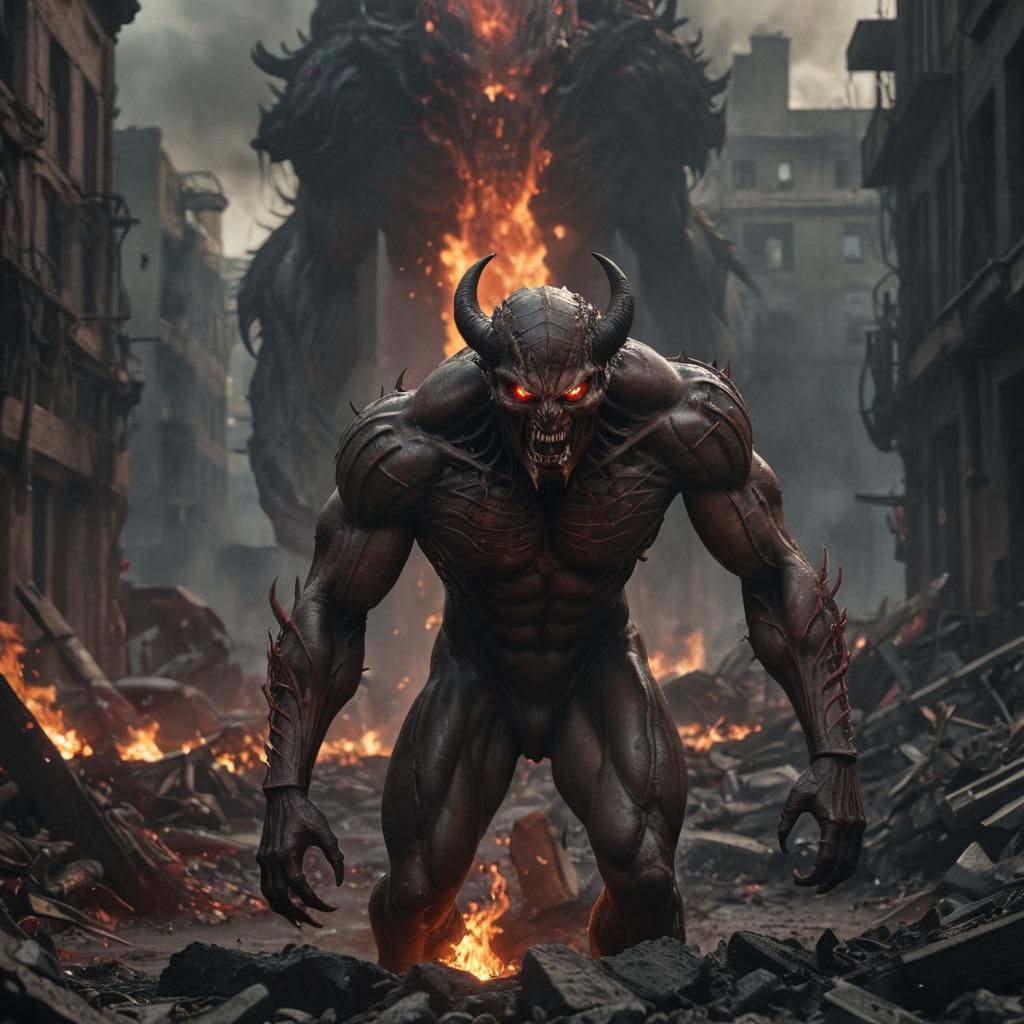 A hyperrealistic 3d render of an evil, muscular demonic crea...