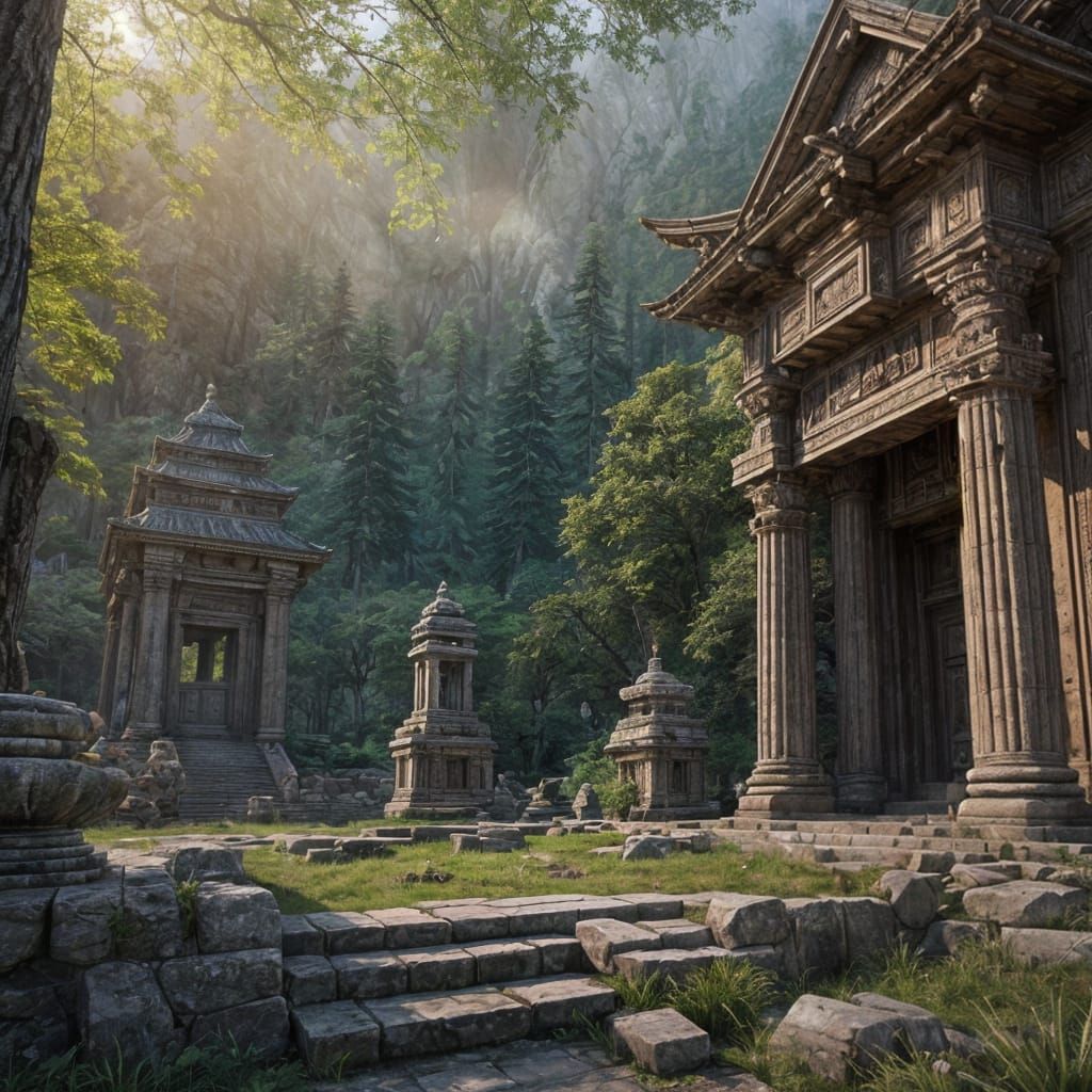 Elf in White Armor at Mountain Temple, 3D Render