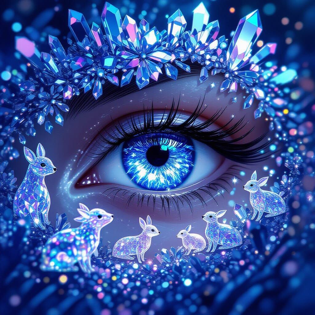 Shimmering Crystal Eyes in Dreamlike Digital Art