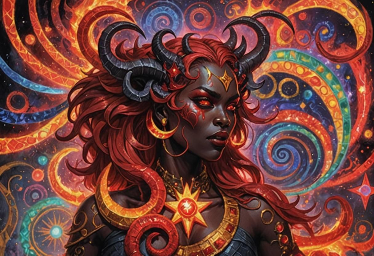 Demonic Lilith with Fangs and Fiery Aura