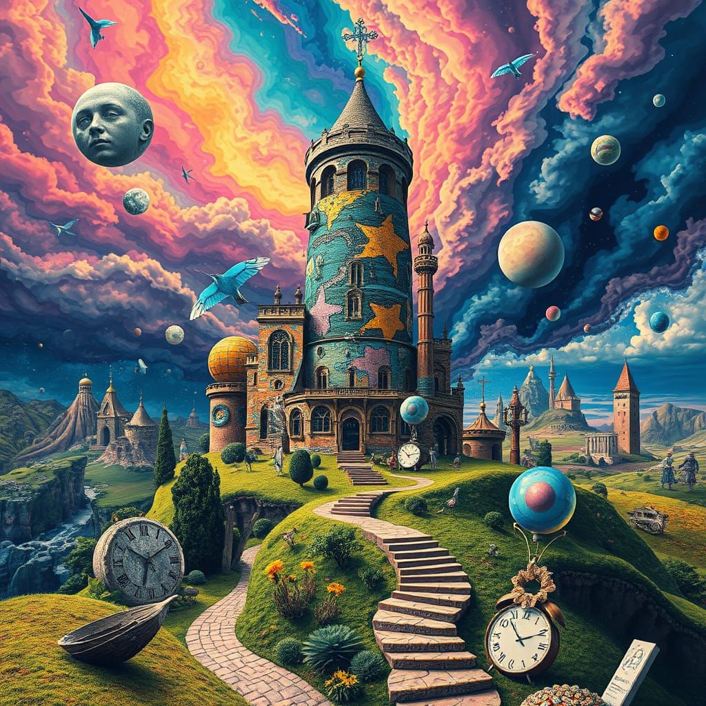 Surreal Landscape of Torre Colimena in a Dreamlike De Chiric...