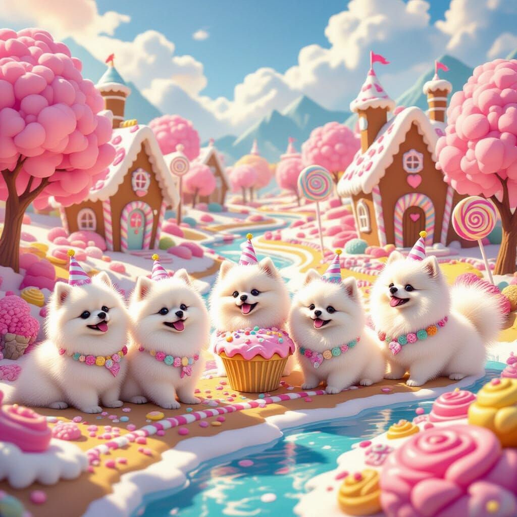 Pomeranians in Candy Land as Ice Cream and Cupcakes