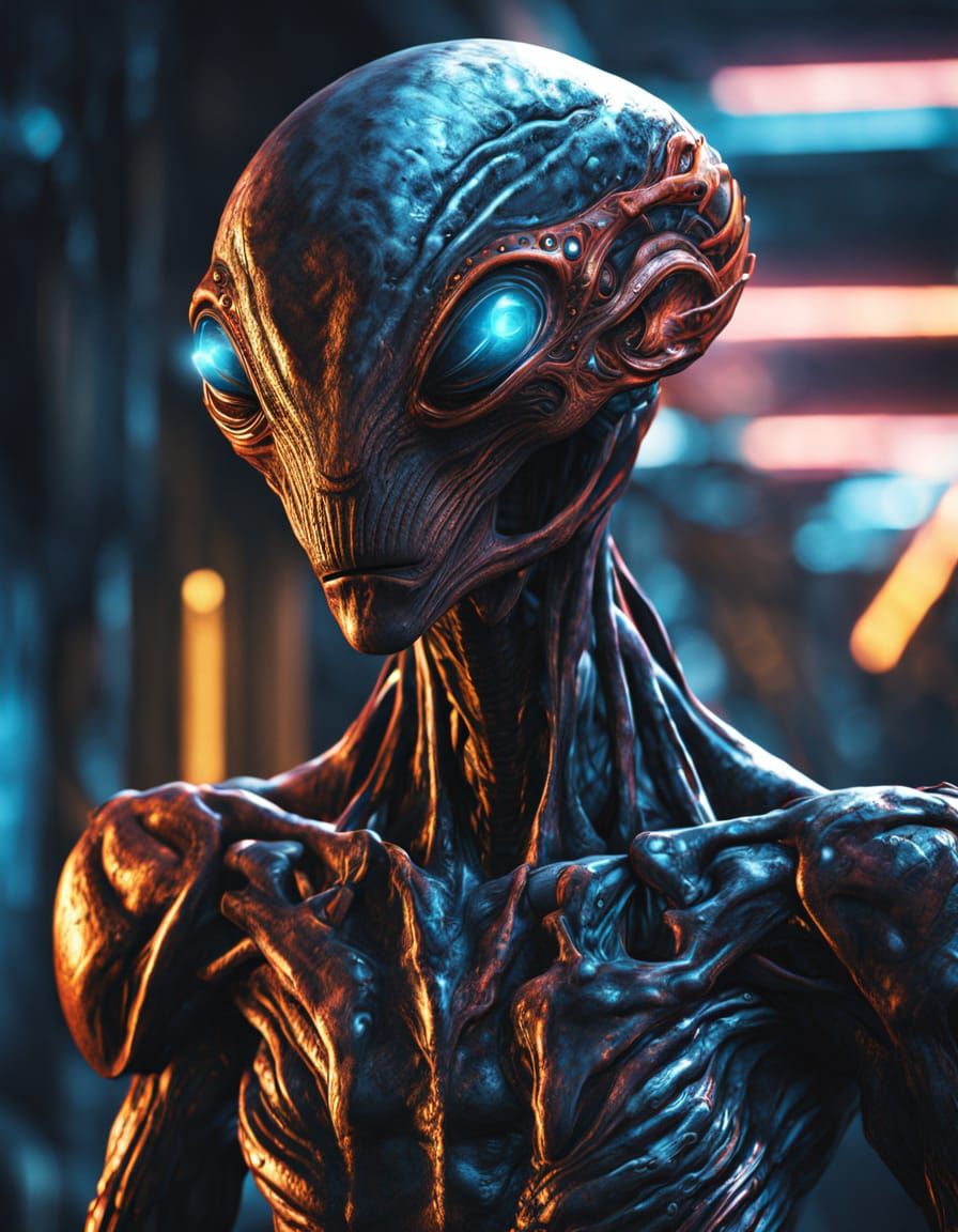 Futuristic Humanoid Alien Lifeform in Moody Cinematic Style