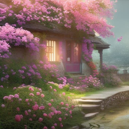 Rose Cottage in Hyperdetailed Fantasy Art Style