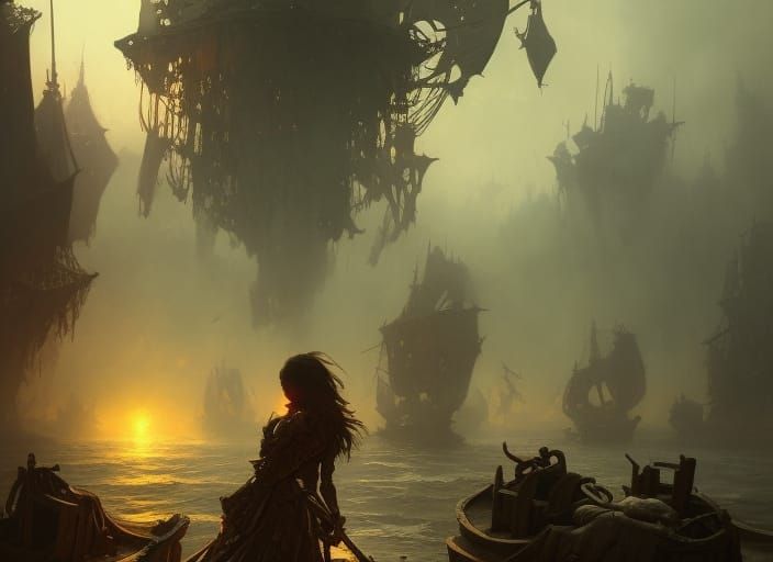 Skeleton Pirate Battle in Dark Fantasy Style