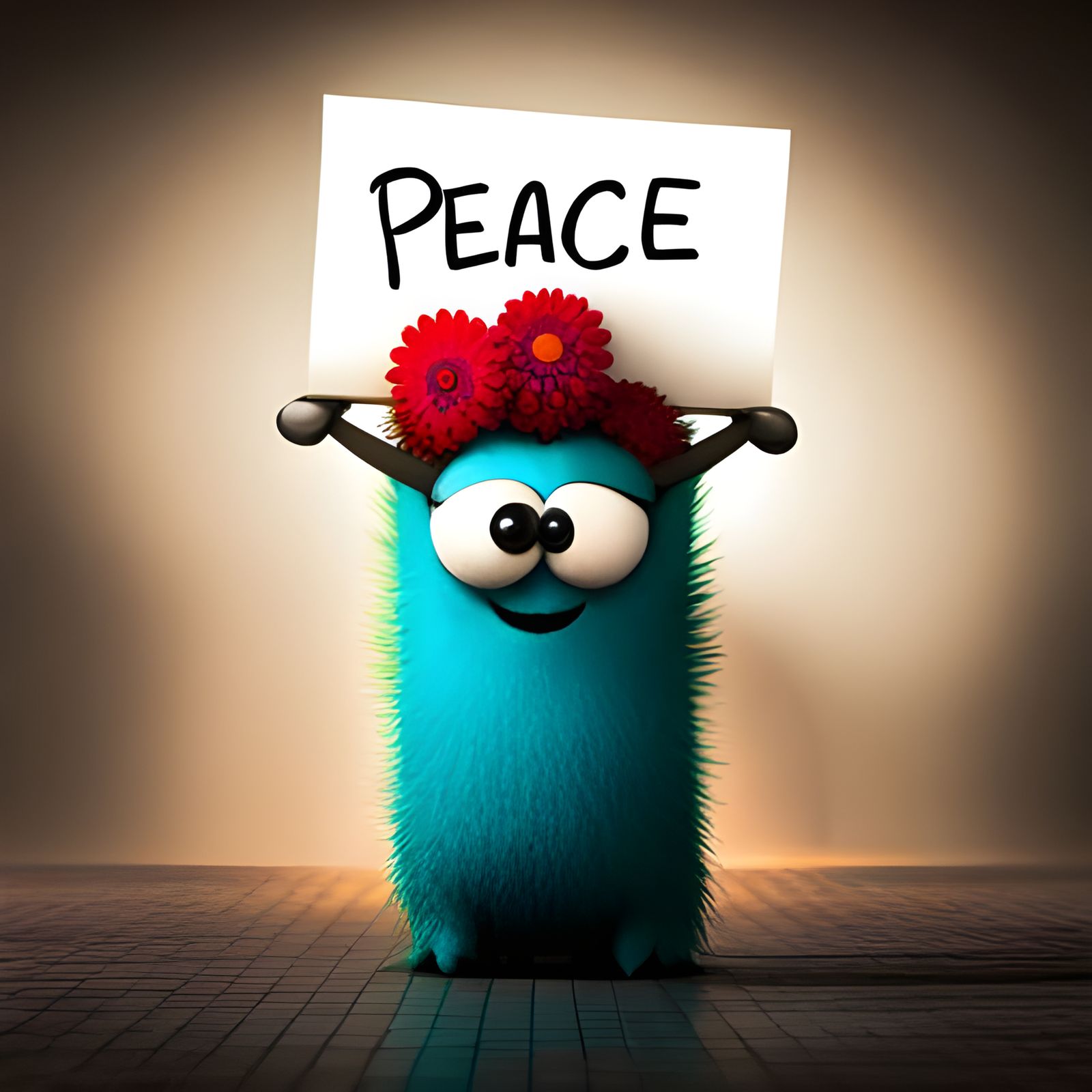 Cute Monster Promotes Peace with Flower Hat