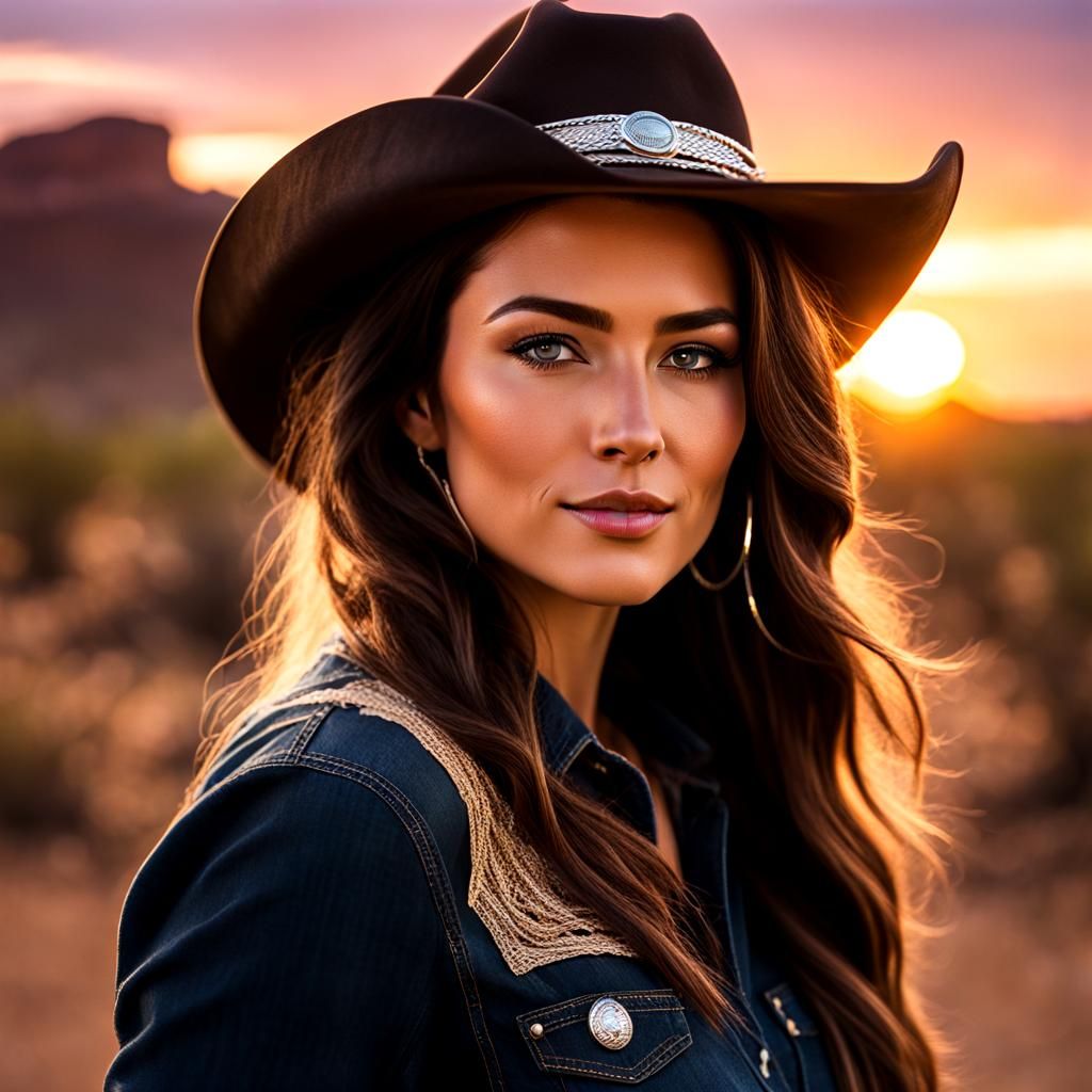 Cowgirl Portrait in Desert Sunset, Professional Photography