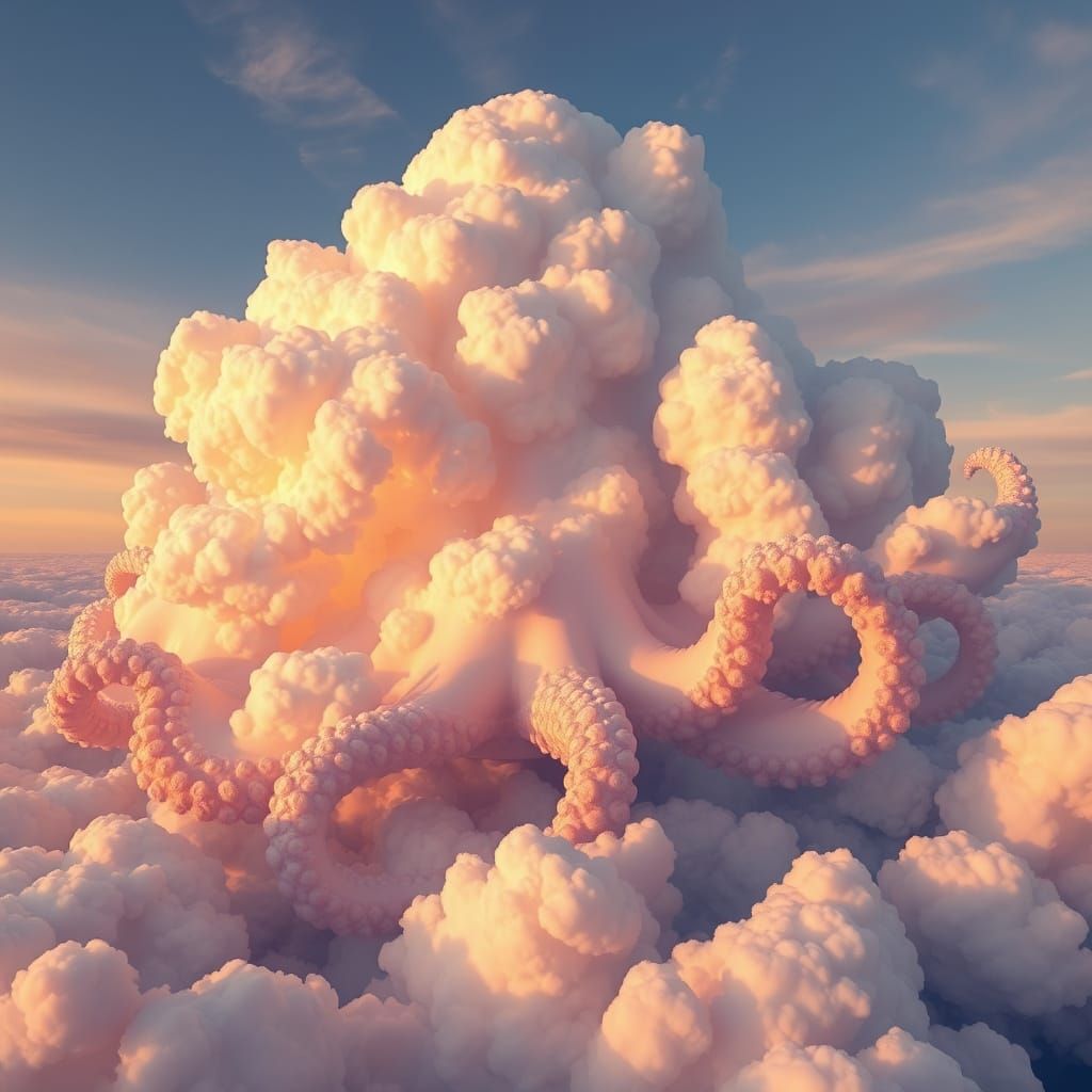 Ethereal Octopus Clouds in Soft, Dreamlike Hues