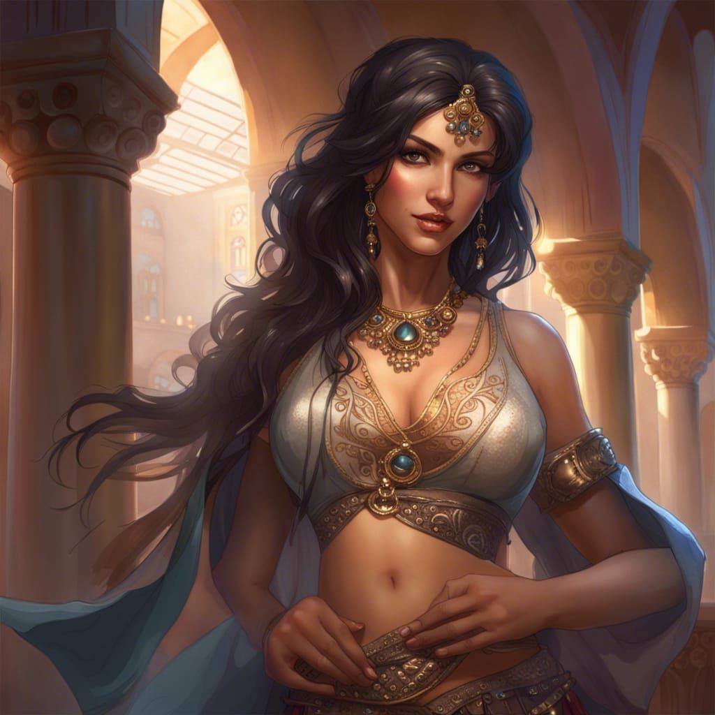 Harem Beauty in Belly Dance Costume, Art Nouveau Style