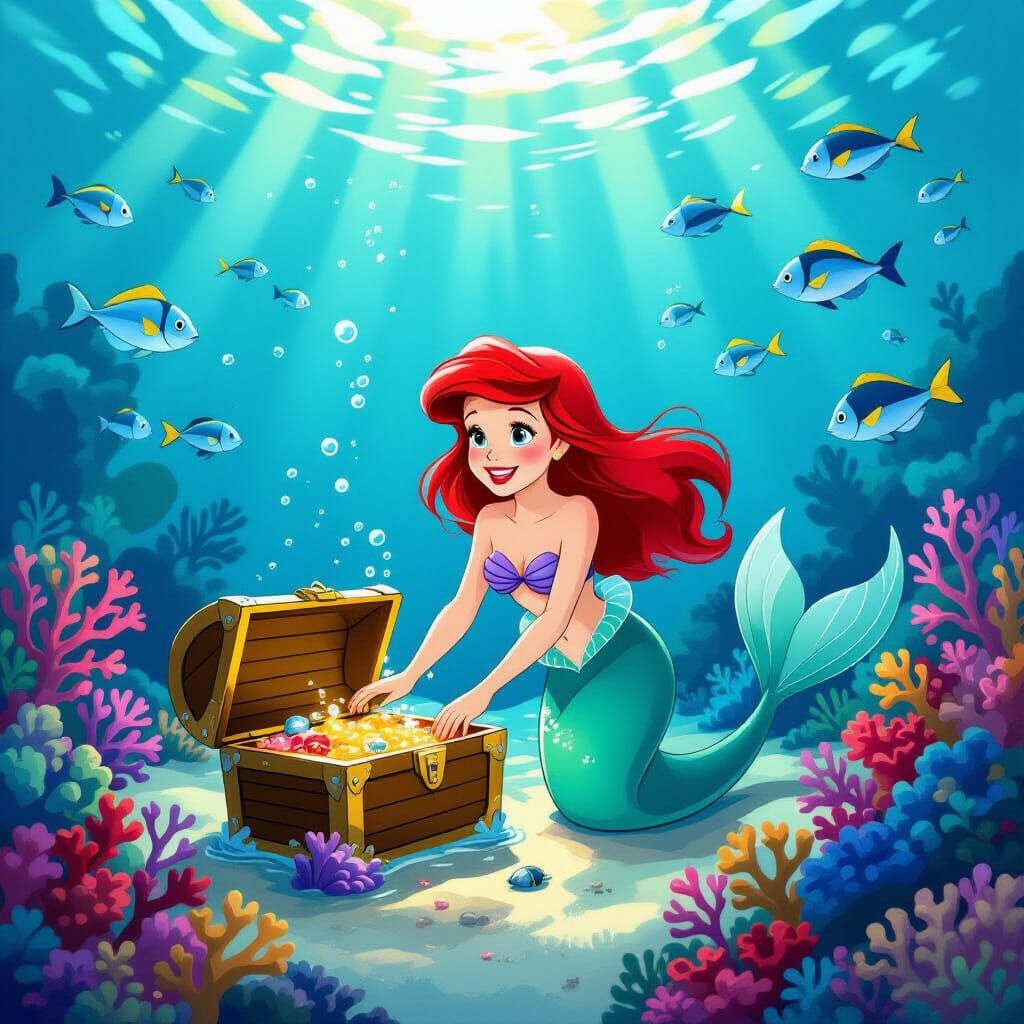 Ariel Reaches for Treasure Amidst Coral Reefs
