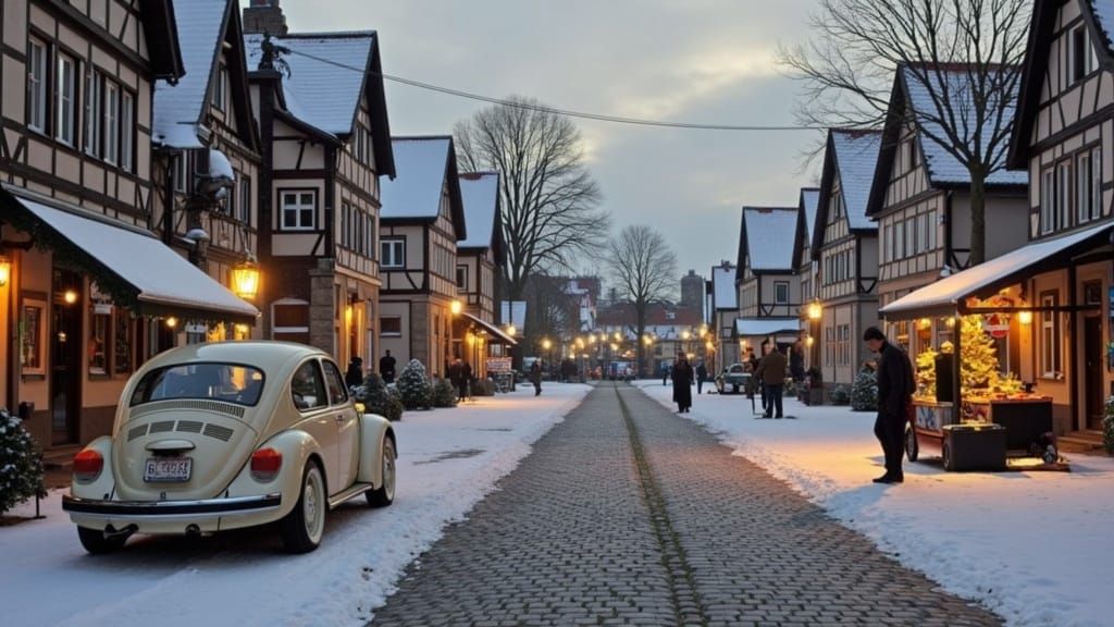 Winter Village Scene in Traditional German Architectural Sty...