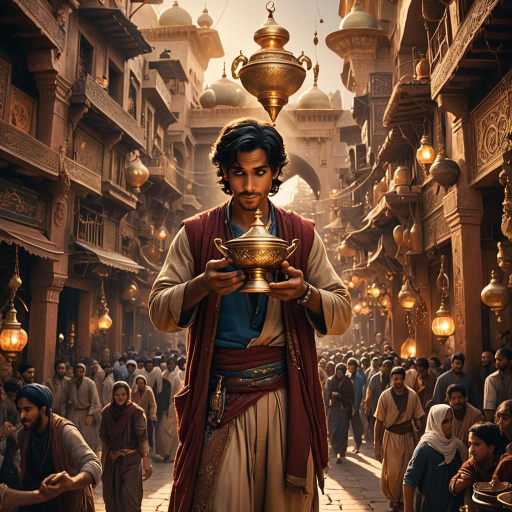 Aladdin's Lamp in Middle Eastern Market: Digital Matte Paint...