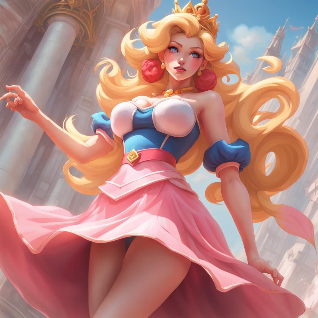 Princess Peach Portrait in Hyperdetailed Digital Art
