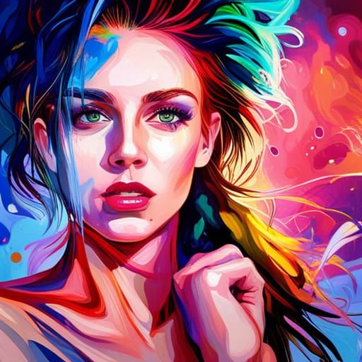 Supermodel in Colorful Melting Glass Oil Painting