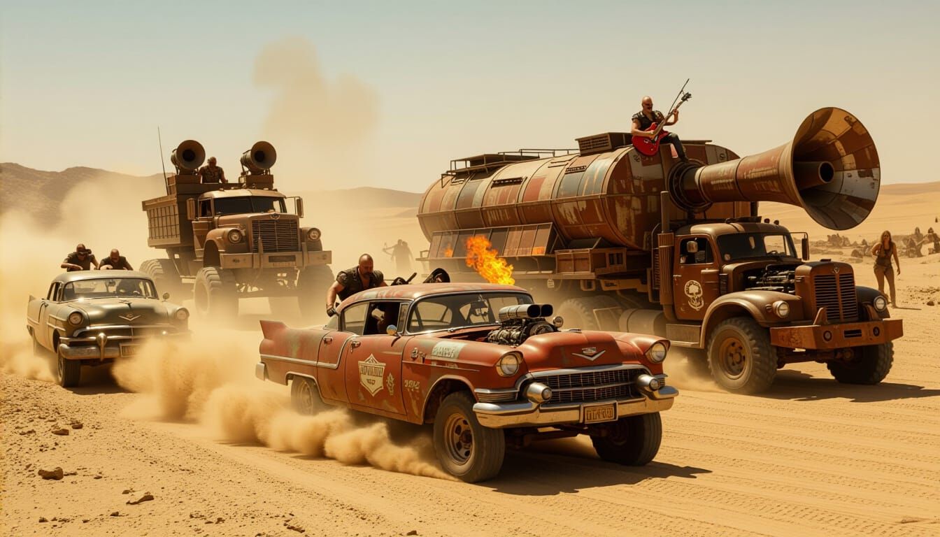 Mad Max Convoy Racing Across Wasteland in Cinematic Realism