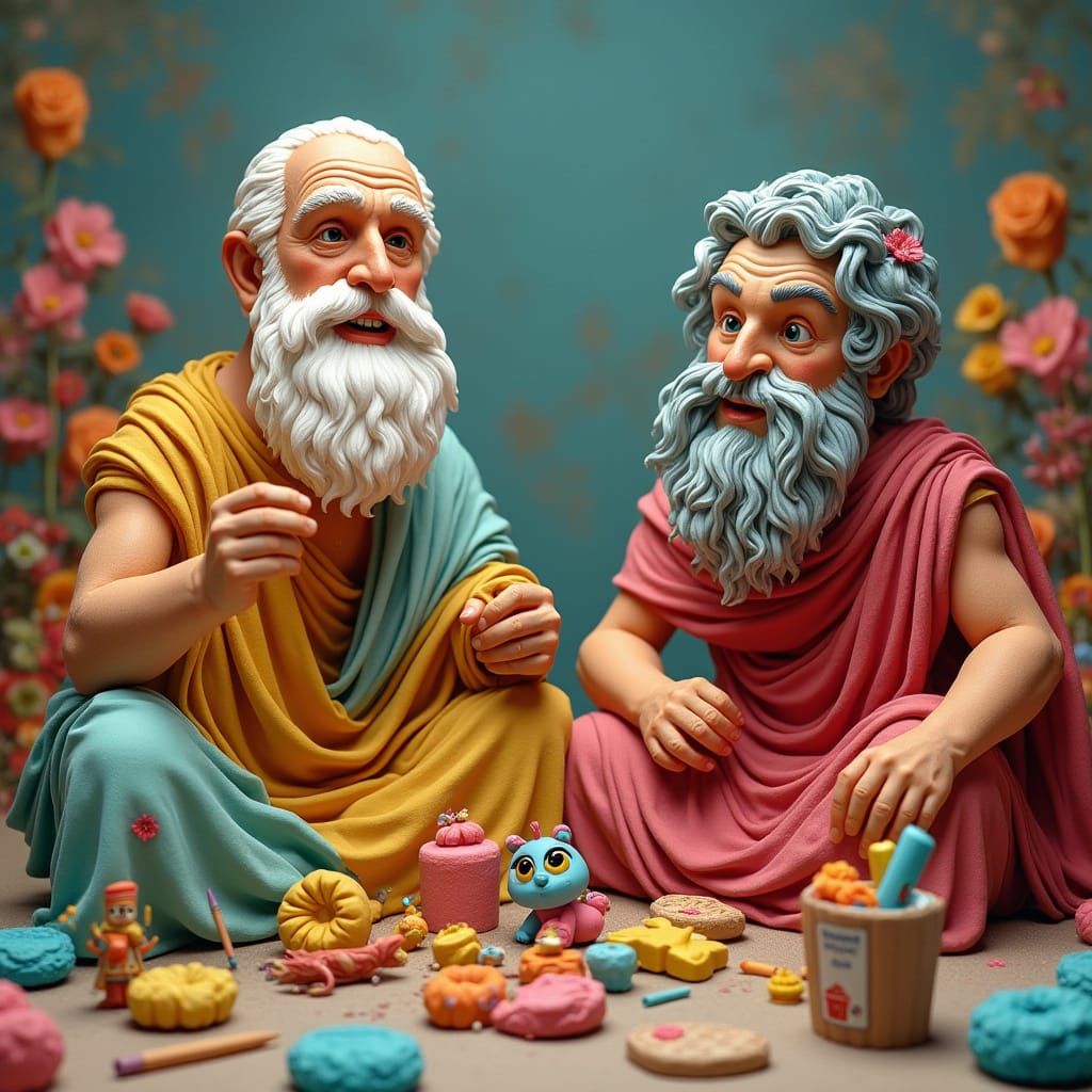 Play-Doh Socrates and Aristotle building dreams and discussing meaning