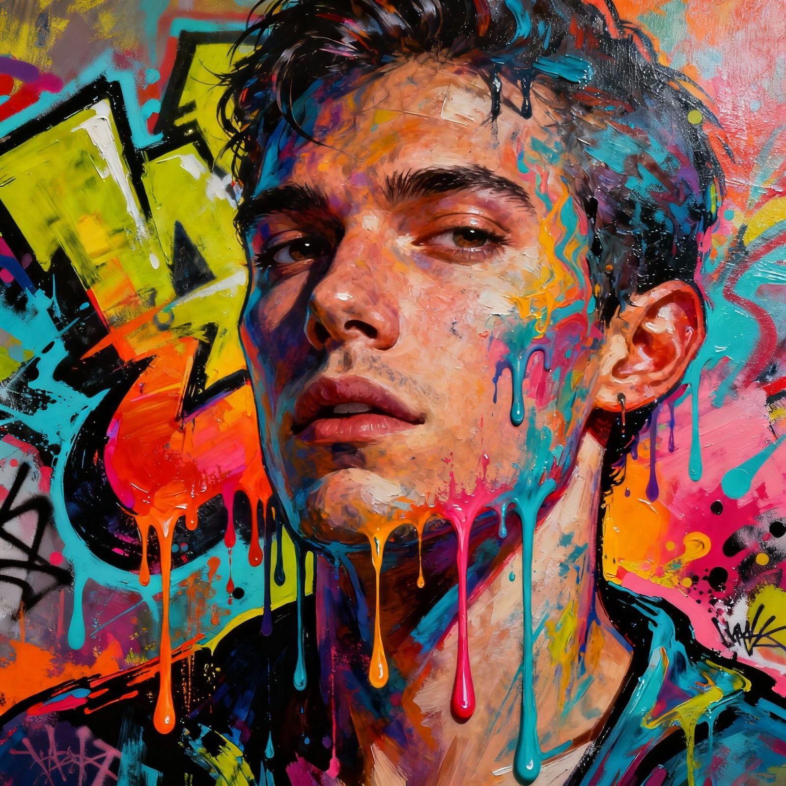 Vibrant Psychedelic Mayhem in Graffiti and Splash Art Style
