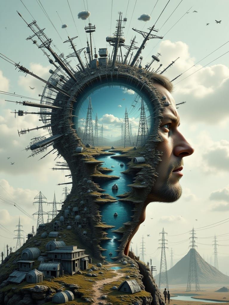 Surreal Mindscape: Electrical Mindscape of a Man